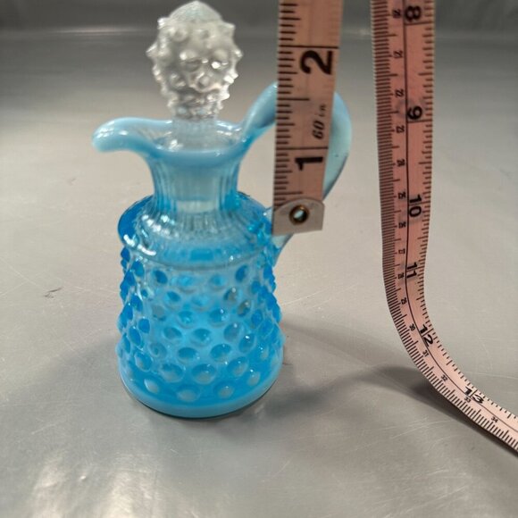 Fenton Opalescent Cruet Bottle Italy Hobnail Pattern Clear Stopper Vintage Glass - Picture 11 of 16